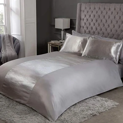 Image de Sleepdown Parure de lit Luxe avec Housse Couette et taies d&#039;oreiller à Rayures en Satin Gris Super King Size (220 x 260 cm), Polyester