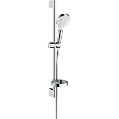 Image de hangrohe Crometta Set de douche, Ensemble douche avec douchette, barre 65cm, support flexible 160cm et porte savon, Blanc/chromé, 26553400