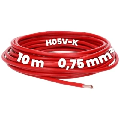 Image de Kalitec Câble de Câblage H05V K 0,75 mm² rouge 10 m Fil unique en PVC Toron à fin flexible monofilaire commutation ignifuge