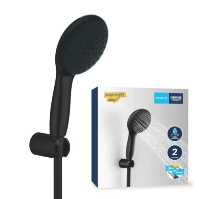 Image de GROHE Vitalio Start 110 Ensemble de Douche (Pommeau Rond 11cm 2 jets (Pluie/Stimulant), Support Mural Universel, Flexible 1.75m), Economie d&#039;Eau, A coller avec QuickGlue ou à visser, Chromé, 27950001