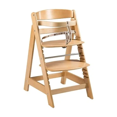 Image de roba Chaise Haute Évolutive en Bois Naturel Sit Up Click Hauteur Réglable par un Seul Clic Certifiée EPH de 6 Mois jusqu&#039;à 70 kg avec Barre Sécurité