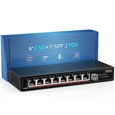 Image de 8 Ports 2.5G Switch Ethernet de Bureau Non Administré avec 10G SFP, Capacité Commutation 60Gbps, Compatible 100/1000/2500Mbps, sans Ventilateur YuanLey 2.5Gbe Network Wall Mount