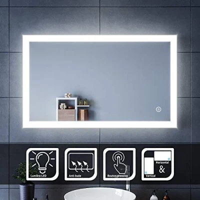 Image de SIRHONA 100x60cm Miroir de Salle Bains avec éclairage LED Cosmétiques Mural Lumière Illumination Commande par Effleurement/Anti buée