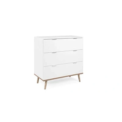 Image de Commode Göteborg 3 tiroirs Décor chene sonoma Blanc Scandinave L 79,8 x P 40 H 86,5 cm