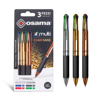 Image de Osama Stylo Bille 0.1 mm avec Trait Fluide 4 Couleur Metal, 3 Pièces Encre Bleue, Rouge, Verte et Noire pour Papeterie, Accessoire Bureau Fourniture Scolaire