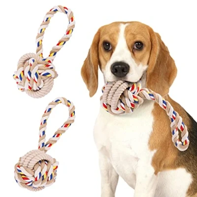 Image de Nobleza Jouet Chien Indestructible (Lot de 2), pour en Corde 100% Coton Naturel Jouets interactif tir à la Chiots Petit 20 cm