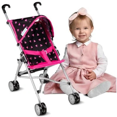Image de Kinderplay Poussette Poupée Jouet Poupee Poupon Bebe Fille de Conception Légère Stable, Hauteur Jusqu&#039;à la Poignée 54 cm, KP0290R