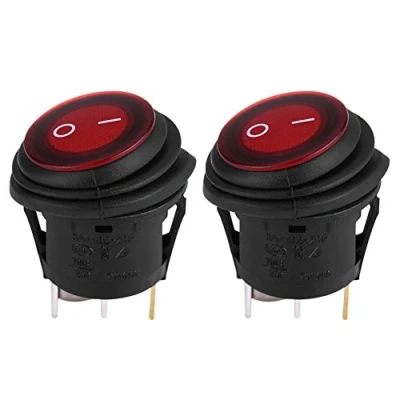 Image de Elerose pour Interrupteur 12V Voiture avec lumineux 20A 3 pin Rouge LED Lumière Commutateur Rond Automatique à Bascule Bateau (2pcs)