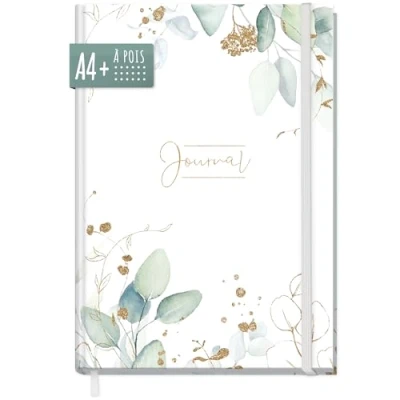 Image de Trendstuff by Häfft Bullet Journal à pois, format A4+, avec bande élastique, 156 pages, carnet de croquis, durable et respectueux du climat