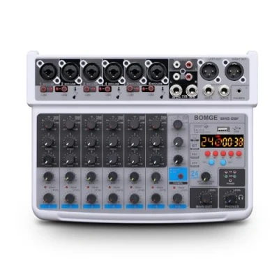Image de BOMGE Mini mixeur audio 8 canaux, DC 5 V, avec lecteur MP3, Bluetooth, disque U 48 effets 24DSP, enregistrement USB, idéal pour les petits clubs ou bars, en studio (8 canaux blanc)