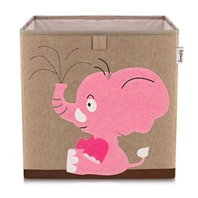 Image de Lifeney 833102 Boîte de rangement éléphant rose, Coffre à jouet, Feutre, Polyester, Effet lin, Coloré, 33 x cm
