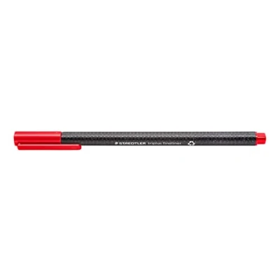 Image de Staedtler Triplus 334 R 2 Lot de 10 feutres à pointe fine triangulaire, rouge, en plastique recyclé, superfine, sertie métal 0,3 mm, longue durée vie, rouges
