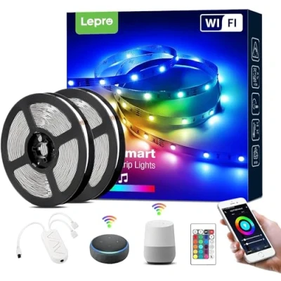 Image de LE 10M 36W Ruban LED Intelligente de Musique, 16 Millions Couleurs, 5050 RGB LED, Bande Lumineuse Connecté WIFI, Smartphone APP en un Clic, Compatible avec Alexa et Google Home (2 * 5M)