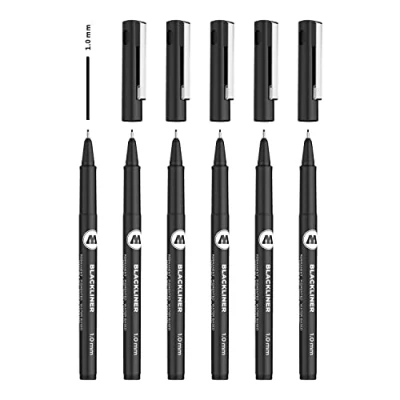 Image de Molotow Blackliner Lot de 6 feutres fins 1,0 mm avec encre permanente indélébile Noir