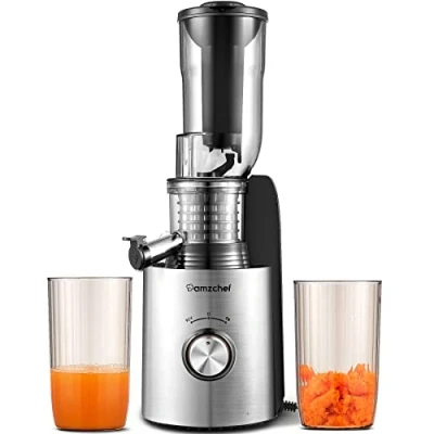 Image de AMZCHEF 250W Extracteur de jus avec 2 filtres brevetés goulotte large 85mm Machine à pression froid sans BPA Mastication Inversée Noir