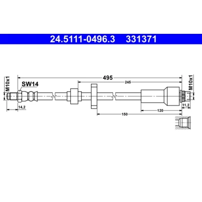 Image de ATE 24.5111 0496.3 Flexible De Frein 495 M10x1 CITROËN: C3 II, DS3 3 portes, C4 II Cactus, PEUGEOT: 208 I 3/5 2008 Break, DS: portes