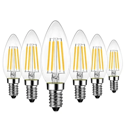 Image de LVWIT 7W Ampoule LED E14 à Filament, 1055 Lumen, Equivalent Incandescence 75W, Bougie Forme C35 Rétro, 2700K Blanc Chaud, Non dimmable, Paquet de 6