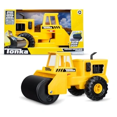 Image de Basic Fun Rouleau compresseur en Acier Tonka, Fabriqué véritable et Durable, Jouet de démolition Jaune avec Un Fonctionnement réaliste, pour Les garçons Filles Plus 3 Ans