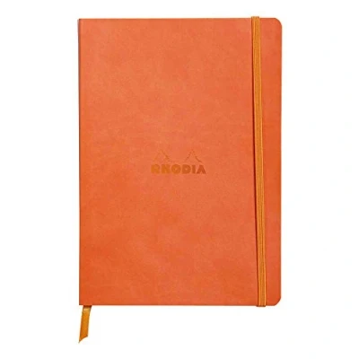 Image de RHODIA 117464C Carnet Souple Tangerine A5 14,8 x 21 cm Pointillés Dot 160 pages Papier Clairefontaine Ivoire 90 g/m² Marque Page, Fermeture Élastique Simili Cuir Collection Rhodiarama