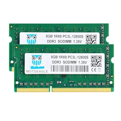 Image de RAM 16 Go 1RX8 PC3L 12800S, kit (2 x 8 Go) DDR3L 1600, SODIMM 12800, DDR3, 1 600 MHz, 1Rx8, 1,35 V, Dual Rank pour ordinateur portable, 204 broches, CL11.