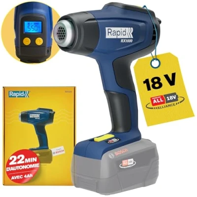 Image de RAPID RX1000 Décapeur Thermique sans Fil, Chaleur Réglable jusqu&#039;à 550C, Chauffe, Alimentation Batterie 18V (Non Incluse), Écran LCD, Power for All Alliance (5001513)