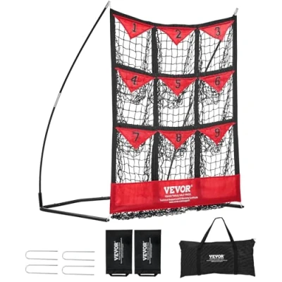 Image de VEVOR Filet d&#039;Entraînement de Baseball Sofetball Pickleball 9 Trous 124,5 x 106 cm Lancement pour Portable avec 1 Sac Transport Grande Zone Cible Frappe Lanceur Lancer