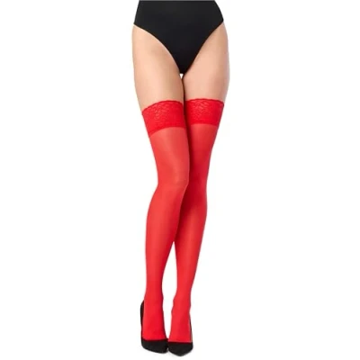 Image de Merry Style Bas Autofixant Microfibre Dentelle Sous vêtements Femme 40 DEN MSSSJ01 (Rouge, 1/2 (32 38))