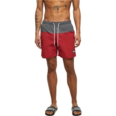Image de Urban Classics Block Short de bain, Homme, Taille: XXL, Brickred/darkshadow