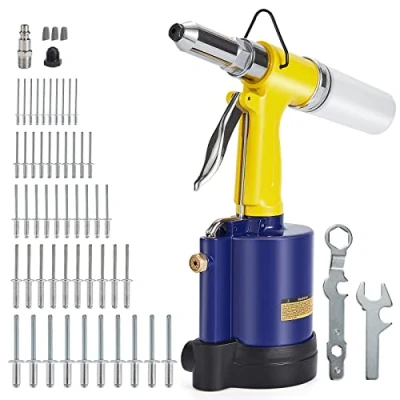 Image de RZX Pince à riveteuse pneumatique Capacité 3/32&quot;, 1/8&quot;, 5/32&quot;, 3/16&quot; et 0,6 cm avec 50 rivets aveugles extrémité ouverte (1)