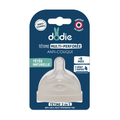 Image de Dodie Tétine Multi Perforée Anti Colique Débit 4 Liquipe épais +6M