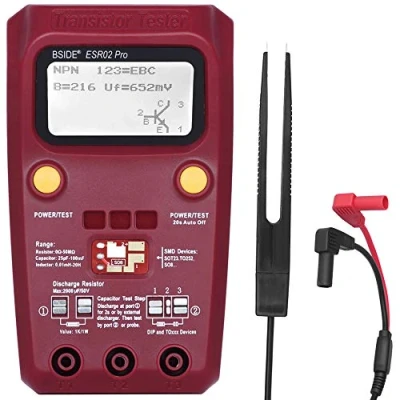 Image de Bside Testeur de transistor ESR02 Pro SMD Composants Vérificateur Mega328 NPN/PNP Diode Résistance Inducteur Capacitance ESR Compteur avec pince