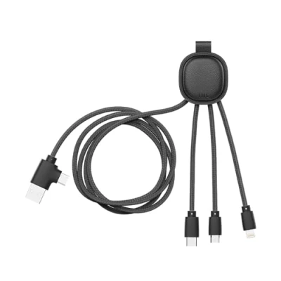 Image de Xoopar Câble Multi USB 4 en 1 C,USB,Lightning,Micro Iné Smart Long 1m Fonction NFC Cuir Recyclé pour Charge de Smartphone Iphone, Samsung,Huawei,Xiaomi,LG Noir