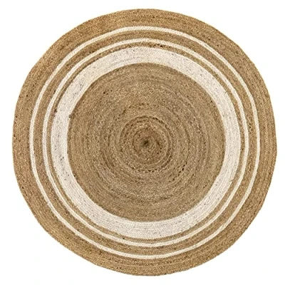 Image de Hamid Tapis Jute Naturel, de Alhambra Couleur Naturelle Blanc Rond, 100% Fibre Jute, Tissé à la Main, Salon, Chambre, Couloir Tapis, (150x150cm)