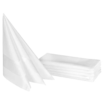 Image de ZOLLNER Set de 6 Serviettes en Tissu Coton 40x40 cm Bouche résistantes avec Bord Satin Brillant Soyeux lavables à 95C Blanc qualité gastronomique