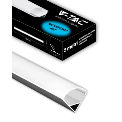 Image de V TAC 1x Profilé Aluminium Angulaire de 2 MÈTRES pour Bandes LED Profilés en avec Couvercle Satiné Largeur Maximale la Bande LED: 10,5 mm Dimensions: 21,3 x 15,8