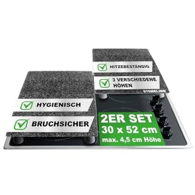 Image de STONELINE Set de 2 Protections pour Plaques Cuisson, Planches à Découper en Verre Antichoc et Résistant la Chaleur, 52 x 30 0,5 cm, avec Pieds Interchangeables Différents usages, Noir