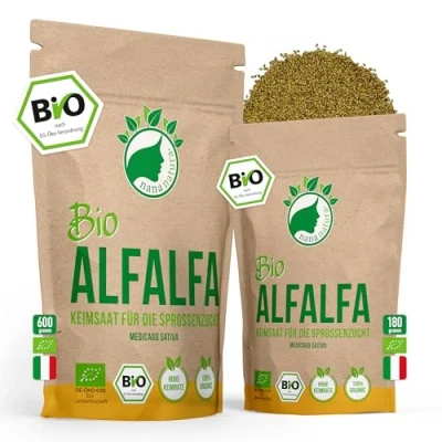 Image de NanaNatura&#039;s Graines à Germer Bio pour la Culture de Pousses avec un taux germination supérieur Microgreens (Luzerne Bio, 180g)