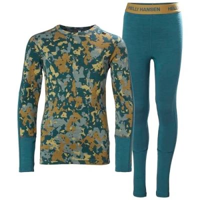 Image de Helly Hansen Jr Graphic LIFA Merino Set Couche de Base inférieure, 453 Dark Creek Splash Camo AOP, 14 Ans Mixte Enfant