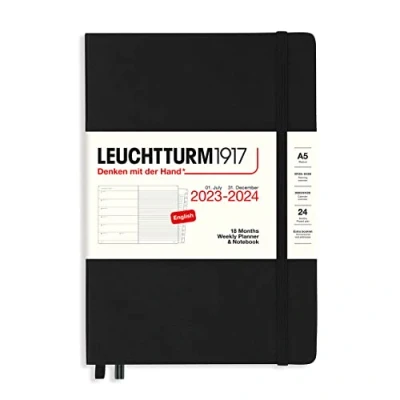 Image de LECUHTTURM1917 367690 Agenda Semainier &amp; Carnet Medium (A5) 2024, avec cahier, 18 Mois, Noir, Anglais