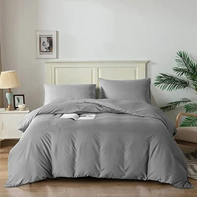 Image de Good Nite Parure de lit avec Housse Couette et taies d&#039;oreiller en Microfibre Douce (Gris Clair, Simple 135 x 200 cm)