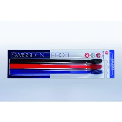 Image de SWISSDENT PROFI GENTLE Brosse à dents Trio, blanc, gris, noir, aide spécialement pour les sensibles, avec poils extra doux en forme de cuillère brevetée, contre la plaque dentaire, carie dentaire et parodontite