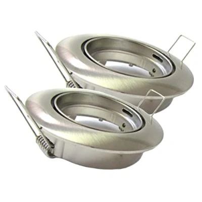Image de LEDLUX Lot de 2 supports pour spots encastrables orientables, porte spot rond avec ressort, trou 75 mm, ampoules LED GU10 et MR16 (nickel satiné)