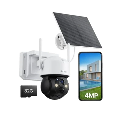 Image de ZOSI 2.5K Caméra à Batterie Rechargeable 10050mAh Panneau Solaire, Extérieure WiFi sans Fil Pan/Tilt Vue 360, Audio Bidirectionnel Détection Personne Alarme par IA, Carte 32Go Intégrée