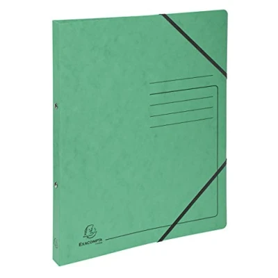 Image de Exacompta réf. 542553E Carton de 10 classeurs carte lustrée imprimée avec élastiques 2 anneaux ronds diam.15 mm Dos 20 Dimensions extér. 32 x 25 cm Format à classer A4 Coloris vert