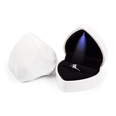 Image de Rolin Roly Boîte à Bague En Velours Avec Lumière LED Ring Box Bijoux Forme De Cœur Pour Mariage Fiançailles Proposer Propositio (white)