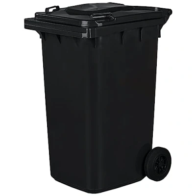 Image de JESTIC Poubelle à roulettes avec roues en caoutchouc pleines pour les déchets et le recyclage Tri Selectif garage Haut XXL (240 Litres, Noir)