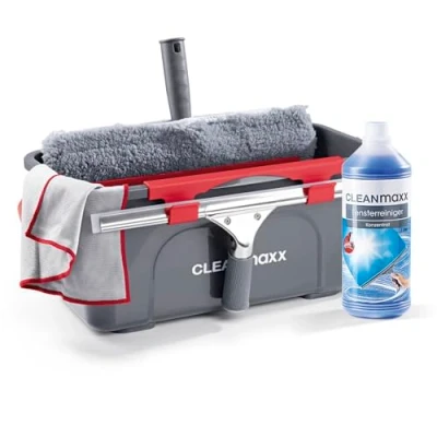 Image de CLEANmaxx Nettoyant pour vitres, Set de 7 pièces Nettoyer sans Laisser Traces avec nettoyant, raclette à Seau, raclette, Chiffon Microfibre la Maison, Voiture &amp; Douche