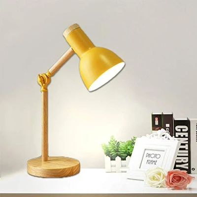 Image de Décoration Lampe de Table LED Bureau E27 Salon en Bois Moderne Réglable Luminaire Industrielle à Poser Lampes Lecture pour Chevet Chambre étudier, jaune