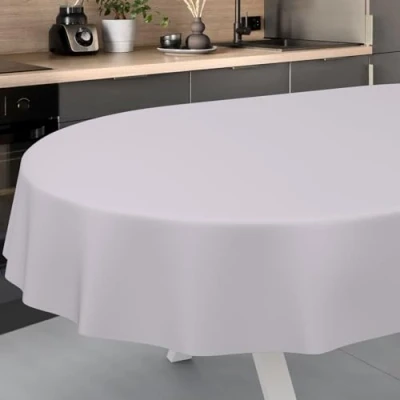 Image de ANRO Nappe en Toile cirée, Lavable, pour Table de Jardin, extérieur, intérieur, Ovale, Bord coupé, Grise, 240 x 140 cm