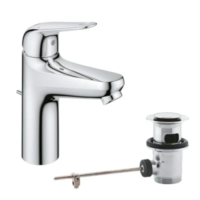 Image de GROHE Swift Mitigeur Monocommande Lavabo, Economie d&#039;Eau, Taille M, Tirette et Vidage, Installation Facile, Chromé, 24325001